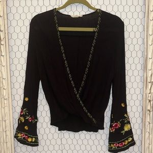 Lovestitch Floral Embroidered Bell Sleeve Top